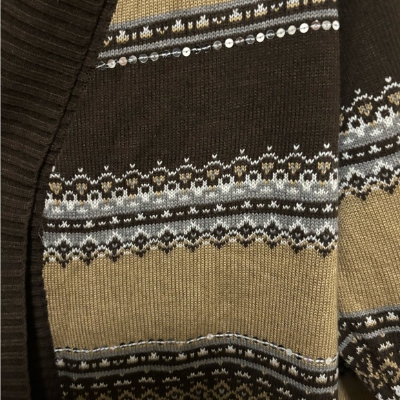 Gloria Vanderbilt Chocolate and Beige Patterned Cardigan - Picture 3 of 5